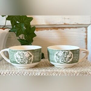 Vintage 'Old Curiosity Shop' Royal China, Green Transferware, SET of 2 Cups